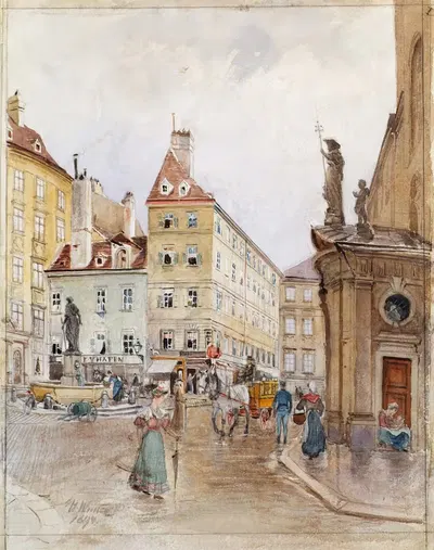 Der Franziskanerplatz in Wien by H. Winter, 1899 — digital art print download