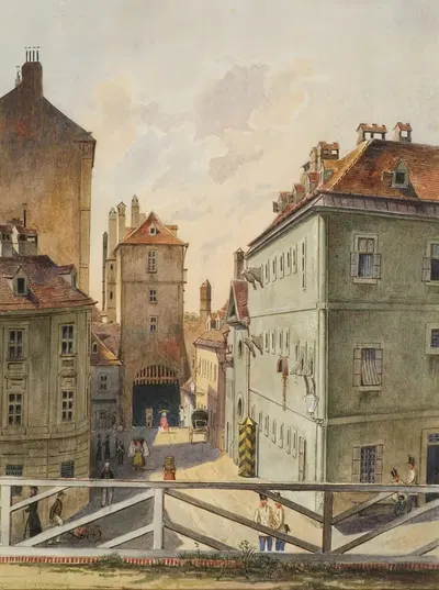 Новые ворота с домом на столбах в Вене by Генрих Ланг, 1858 — digital art print download