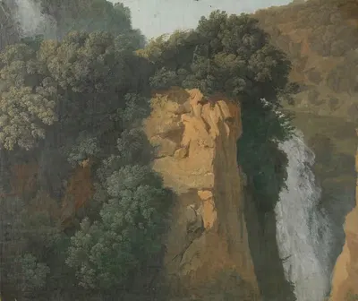 Заросшие утёсы с водопадом в Италии, возможно, в Тиволи by Хендрик Вогд, 1790 - 1820 — digital art print download