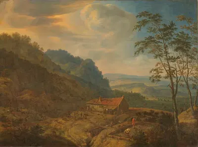Гористый пейзаж с фермой by Херман Сафлевен, 1663 — digital art print download