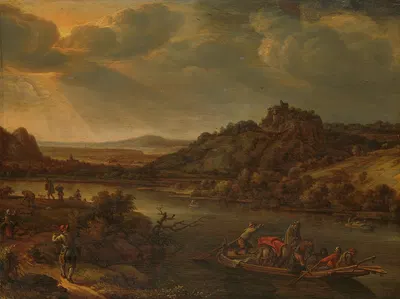 Вид на реку с паромом by Херман Сафлевен, 1655 — digital art print download