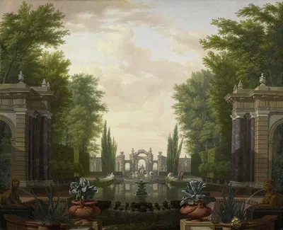 Водяная терраса со статуями и фонтанами в парке by Исаак де Мушерон, 1700 - 1744 — digital art print download