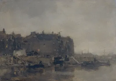 Houses on the Prins Hendrikkade, Amsterdam, on a Misty Day by Jacob Maris, 1899 — digital art print download