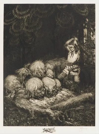 Kurbads the Hero and nine headed devil by Рихардс Зариньш, 1908 - 1911 — digital art print download