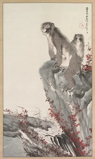 Monkeys by a Stream by Нагаваса Росэцу, c. 1796 — digital art print download