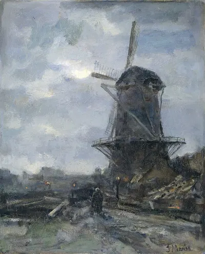 Molen bij maanlicht by Jacob Maris, c. 1899 — digital art print download