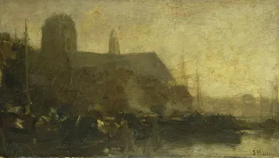 Schepen in de haven van Dordrecht by Jacob Maris, 1880 - 1899 — digital art print download
