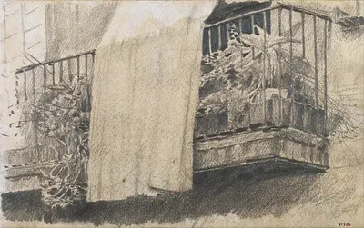 Balcony with Flowers and Curtain by Сантьяго Русиньоль, 1880-1885 — digital art print download