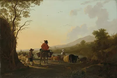 Landscape with Cattle Driver and Shepherd by Jacob van Strij — digital art print download