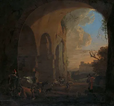 Drovers with Cattle under an Arch of the Colosseum in Rome by Jan Asselijn, 1640 - 1652 — digital art print download
