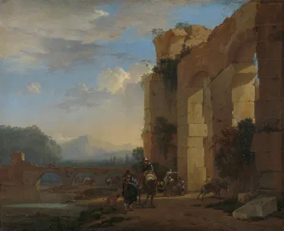 Muleteers beside an Italian Ruin by Jan Asselijn, c. 1650 — digital art print download