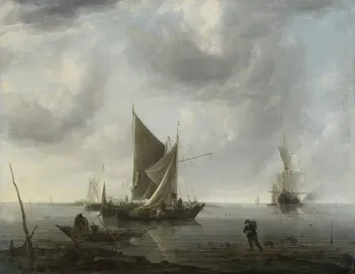 Ships at Anchor on a Quiet Sea by Jan van de Cappelle — digital art print download