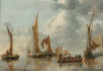 The Home Fleet Saluting the State Barge by Jan van de Cappelle, 1650 — digital art print download