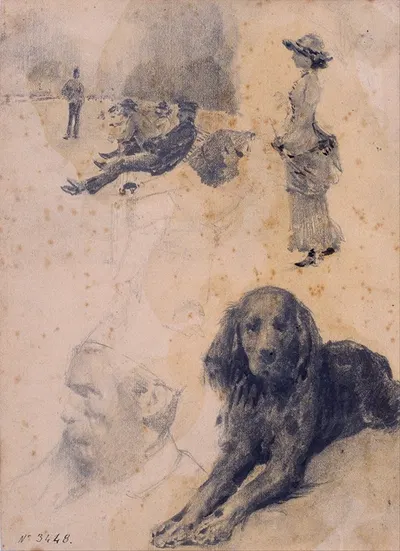 Figure Studies and Study of Dog by Сантьяго Русиньоль — digital art print download