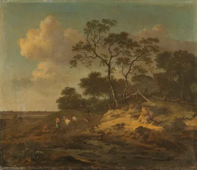 Дюнный пейзаж с отдыхающими охотниками by Ян Вийнантс, 1655 - 1684 — digital art print download