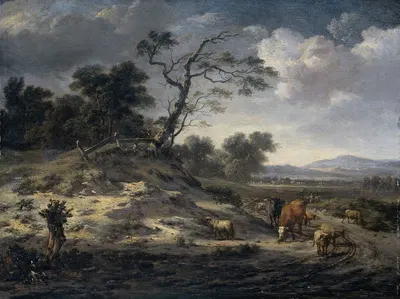 Пейзаж с скотом на сельской дороге by Ян Вийнантс, 1655 - 1684 — digital art print download