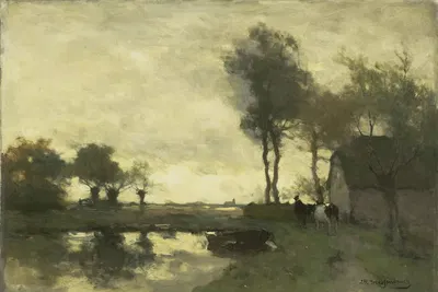 Пейзаж с фермой у пруда by Йохан Хендрик Вайсенбрух, 1870 - 1903 — digital art print download