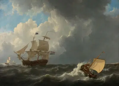Корабли в бурном море by Иоганнес Кристиаан Шотель, 1826 — digital art print download