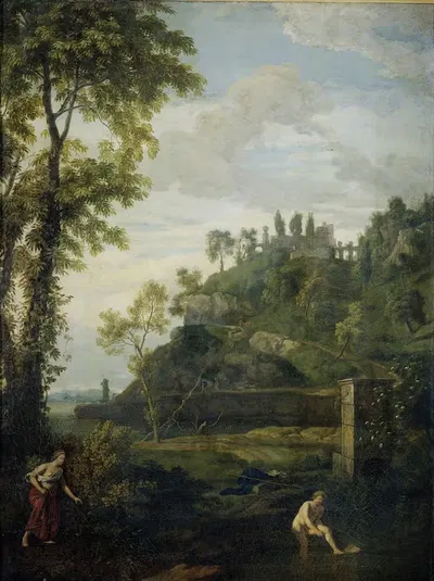 Аркадийский пейзаж с Сальмакис и Гермафродитом by Иоганнес Глаубер, 1680 - 1726 — digital art print download