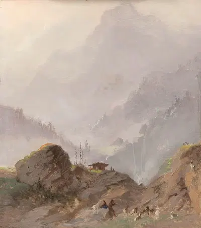 Горы в Тироле с серной козой by Иоганнес Тавенрат, c. 1858 — digital art print download