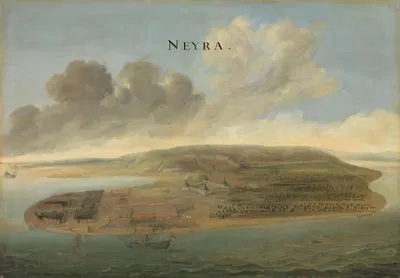 Two Views of Dutch East India Company Trading Posts; Lawec in Cambodia and Banda in the Southern Moluccas by Johannes…