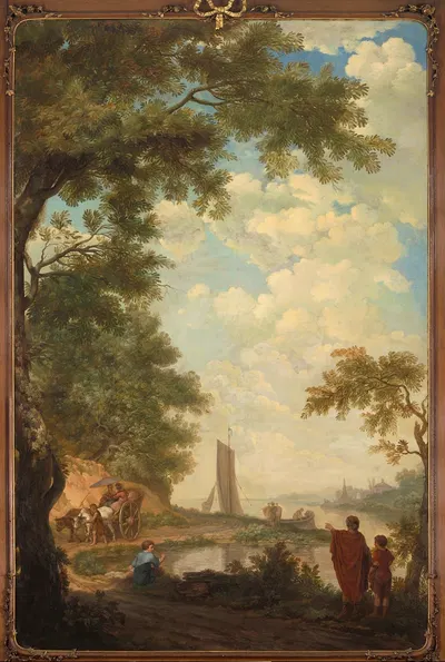 Аркадический пейзаж с фигурами у речного берега by Юриан Андриессен, 1771 — digital art print download