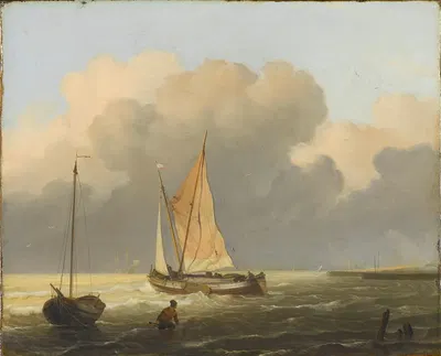 Море у побережья с парусной баржей by Людольф Бахуизен, 1697 — digital art print download