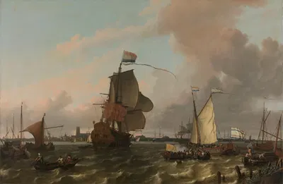 Военный корабль Бриель на реке Маас у Роттердама by Людольф Бахуизен, 1689 — digital art print download