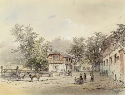 Молочная ферма в Фрондебрюле под Веной by Людвиг Черни, 1870 — digital art print download