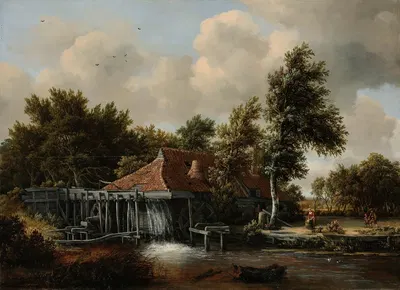 A Watermill by Meindert Hobbema, c. 1664 — digital art print download
