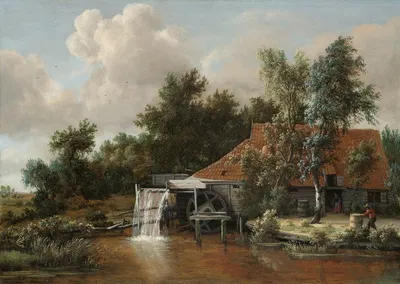A Watermill by Meindert Hobbema, c. 1664 — digital art print download
