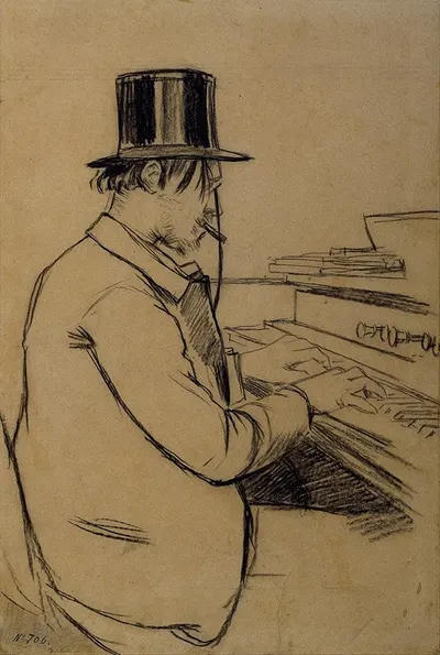 Portrait of Erik Satie Playing the Harmonium by Сантьяго Русиньоль, 1891 — digital art print download