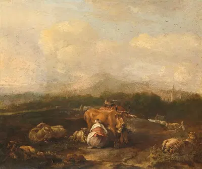 Итальянский пейзаж с скотом by Николас ван Хелт Стокаде, 1640 - 1669 — digital art print download