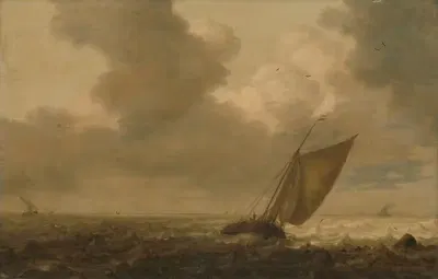 Рыболовное судно с ветром в парусах by Питер Мулиер Старший, 1625 - 1640 — digital art print download