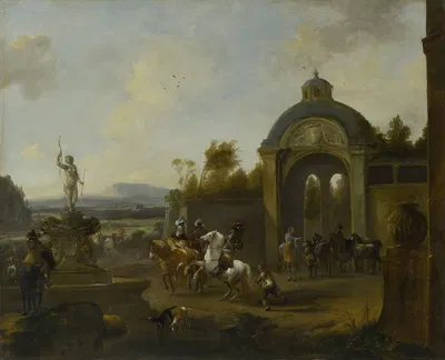 Hunting Party at a Fountain by Pieter Wouwerman, 1660 - 1682 — digital art print download