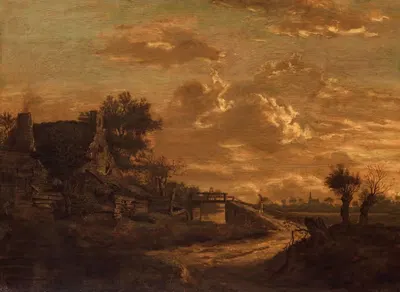 Landscape at Sunset by Raphael Govertsz. Camphuysen — digital art print download