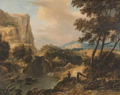 Гористый пейзаж с рыбаком by Ролант Рогман, 1650 - 1692 — digital art print download