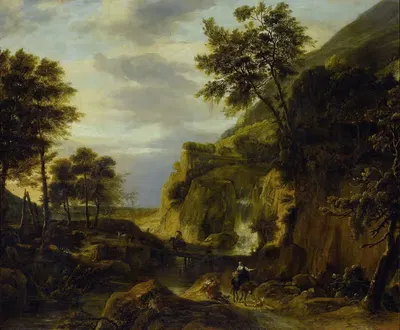 Горный пейзаж с водопадом by Ролант Рогман, 1650 - 1692 — digital art print download