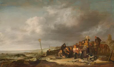 Beach with Fishermen by Simon de Vlieger, 1630 - 1653 — digital art print download