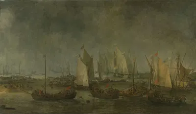 The Battle on the Slaak between the Dutch and Spanish Fleets during the Night of 12-13 September 1631 by Simon de Vlieger,…