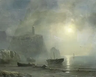 Вид на скалистый берег при лунном свете by Теодор Гюдин, 1830 - 1880 — digital art print download