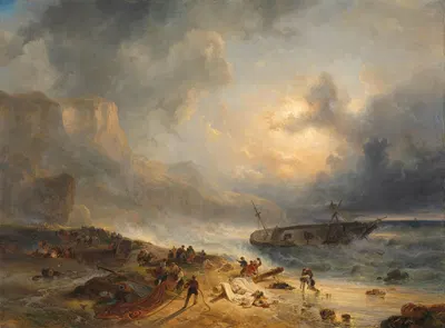 Кораблекрушение у скалистого побережья by Вейнанд Нуйен, c. 1837 — digital art print download