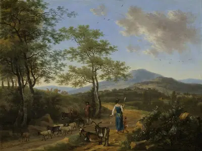 Итальянский пейзаж с пастухами by Виллем де Хейш, 1650 - 1692 — digital art print download