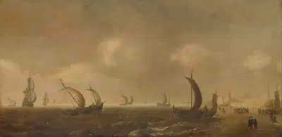 Морской пейзаж на пляже в Шевенингене by Виллем ван Диест, 1640 - 1660 — digital art print download
