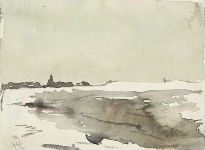 Winterlandschap met kerkje in het verschiet by Adolf le Comte, 1860 - 1921 — digital art print download