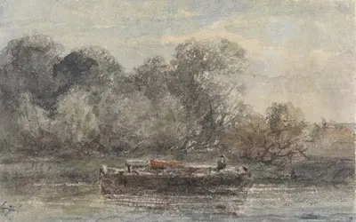 Лодка с натянутым парусом на берегу by Адрианус Эверсен, 1828 - 1897 — digital art print download
