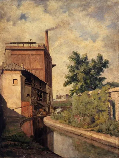 La Bièvre, rue Croulebarbe (Usine de la veuve Lanier) by Alfred-Louis Bahuet, 1885 — digital art print download