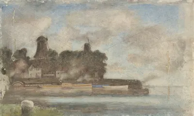 Пейзаж с мельницами у воды by Антон Л. Костер, 1869 - 1937 — digital art print download
