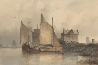 Вид на реку с парусником by Антоний Вальдорп, 1813 - 1866 — digital art print download