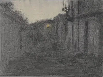 Улица с фонарем в сумерках by Брамине Хубрехт, 1865 - 1913 — digital art print download